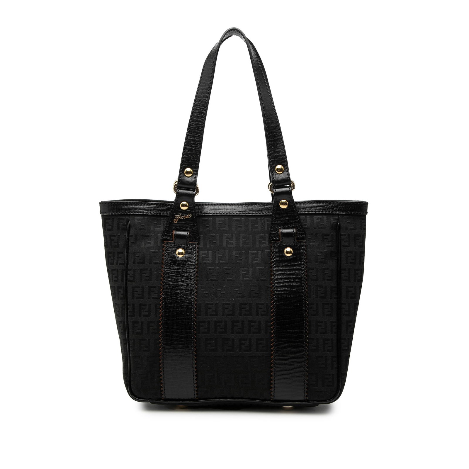 Fendi black canvas Zucchino tote bag: Fendi black canvas Zucchino tote bag This Fendi Zucchino Canvas Tote features a canvas body with leather trim, flat leather handles, an open top with a magnetic closure, and interior zip and slip pock