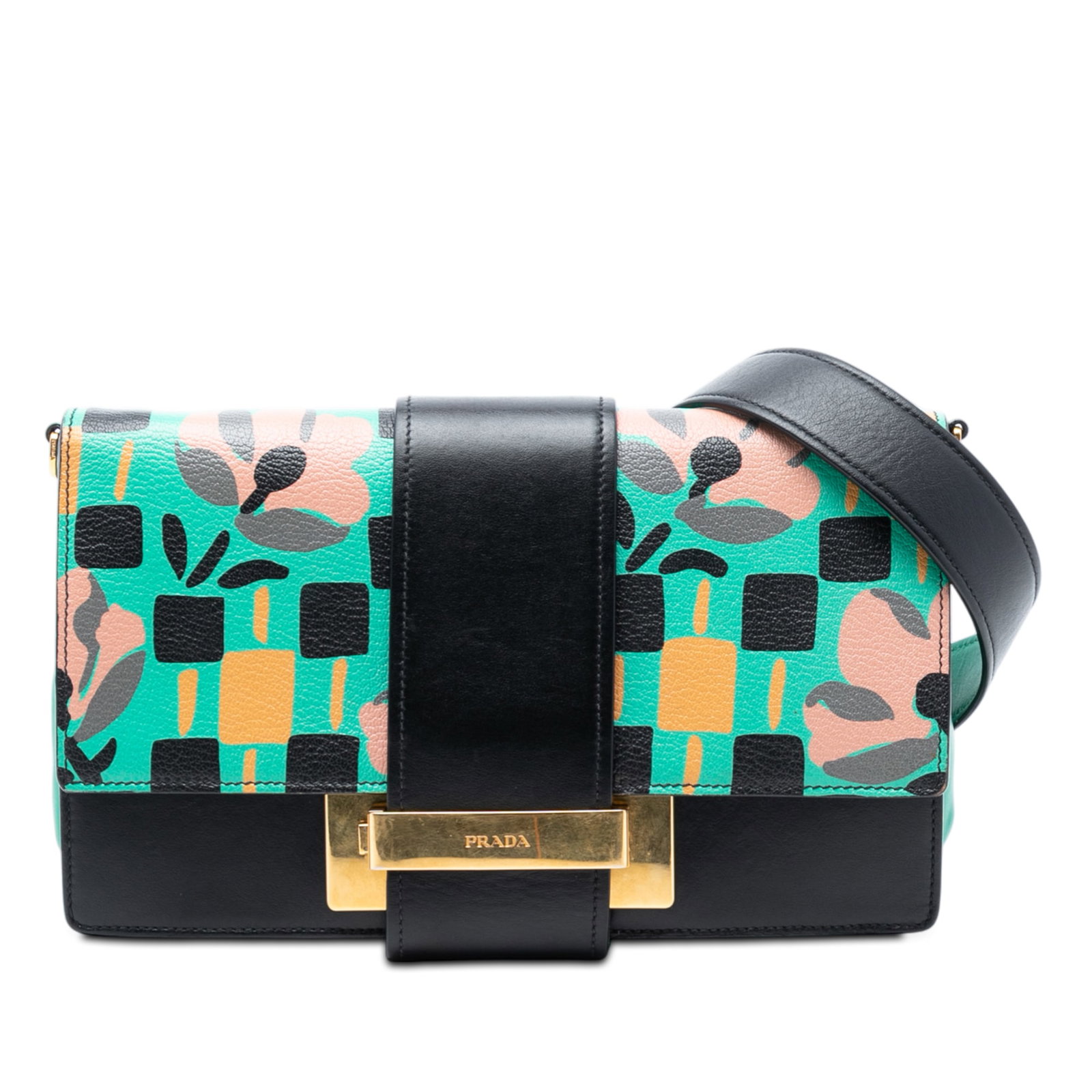 Prada black leather floral ribbon crossbody bag (1 of 6)