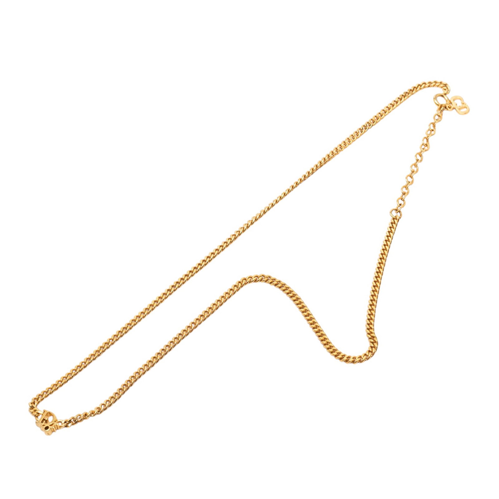 Dior Gold Plated Pendant Necklace Logo Chain: Dior Gold Plated Pendant Necklace Logo Chain This Dior necklace features a gold plated metal chain and logo pendant, secured with a spring ring closure. The necklace is categorized as costume jewelry 
