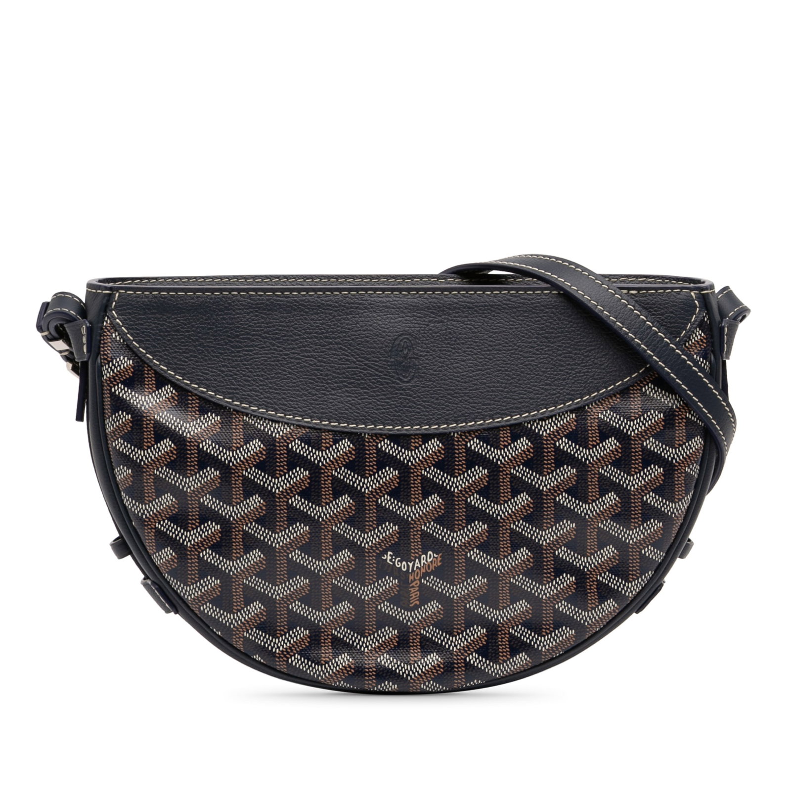 Goyard Goyardine Blue Coated Canvas Hirondelle Shoulder Bag with Leather Trim: Goyard Goyardine Blue Coated Canvas Hirondelle Shoulder Bag with Leather Trim The Goyardine Hirondelle features a coated canvas body with leather trim, an adjustable flat leather shoulder strap, and a