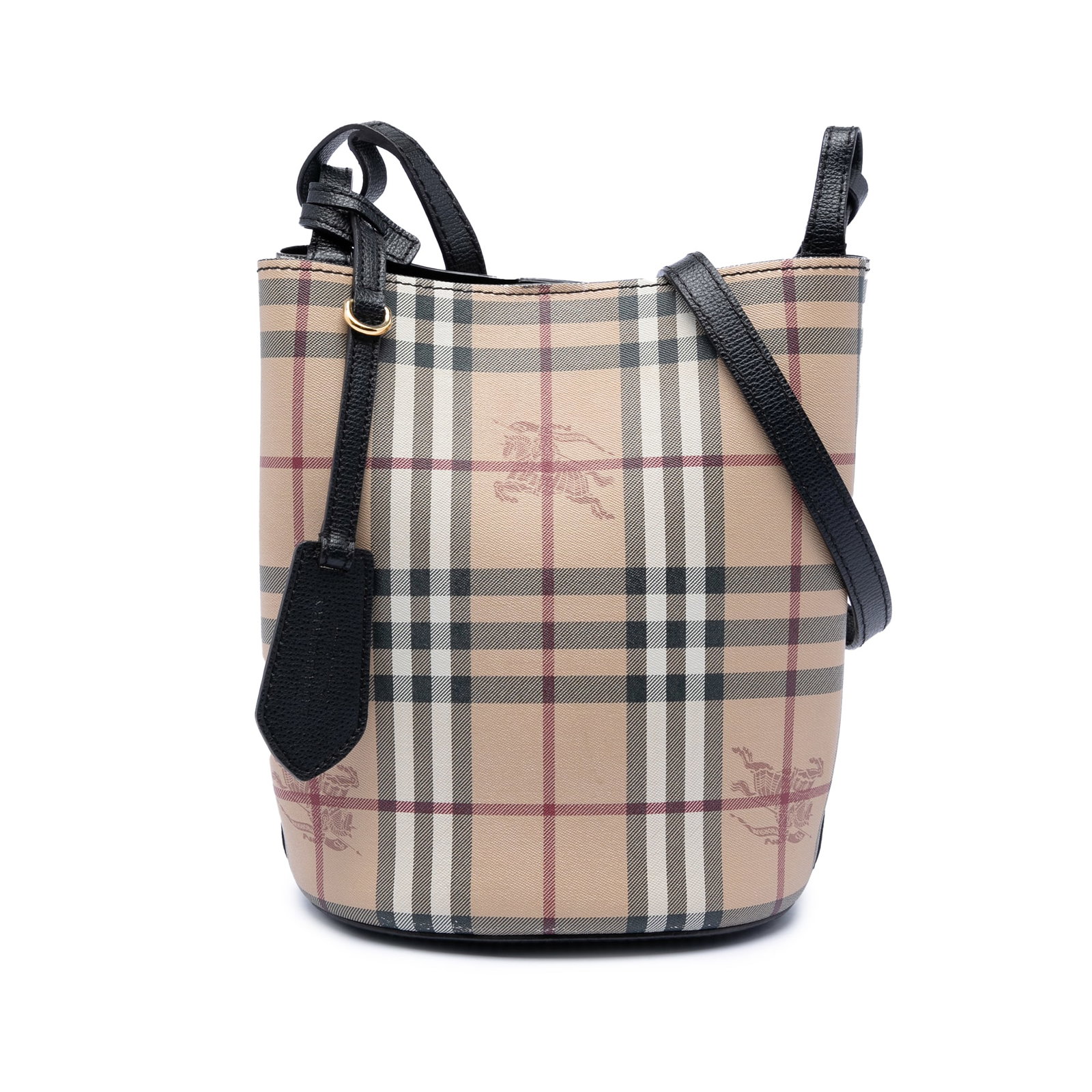 Burberry Lorne Haymarket Check Bucket Bag Coated Canvas: Burberry Lorne Haymarket Check Bucket Bag Coated Canvas This Burberry Lorne bucket bag showcases the iconic Haymarket check on coated canvas, complemented by an adjustable flat leather shoulder strap.