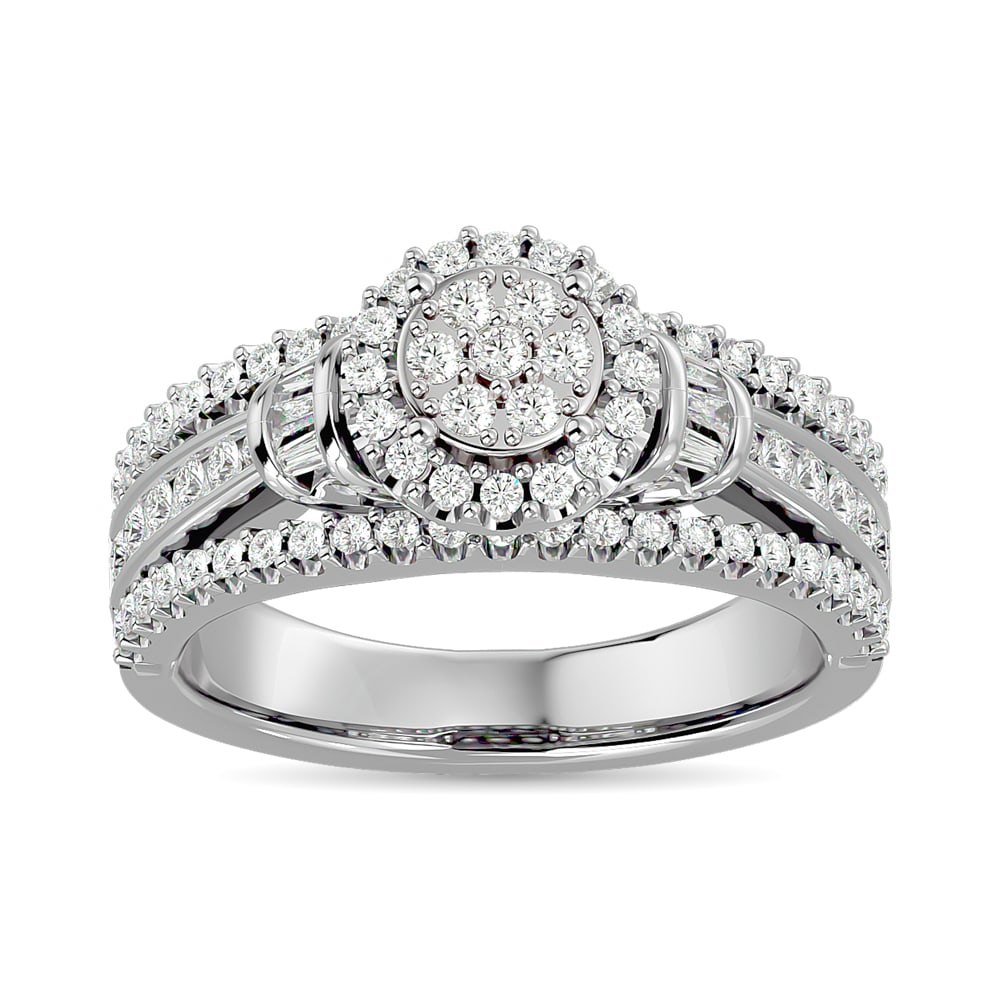 Diamond Engagement Ring 3/4 Ct.tw in 10K White Gold: Diamond Engagement Ring 3/4 Ct.tw in 10K White Gold 10k White Gold Stone Color: Gh Stone Clarity: I1 Each ring is presented in standard size 6.5. Complimentary resizing is available between sizes 510 
