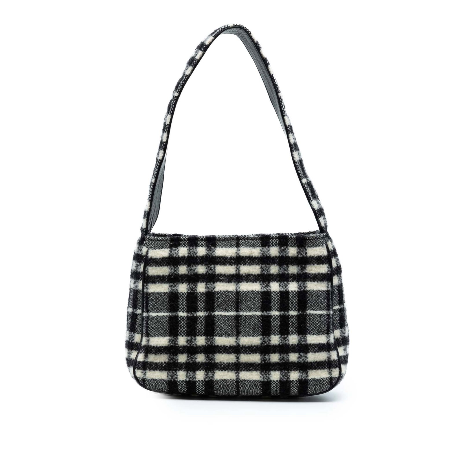 Burberry Vintage Check Wool Shoulder Bag Black Fabric (1 of 6)