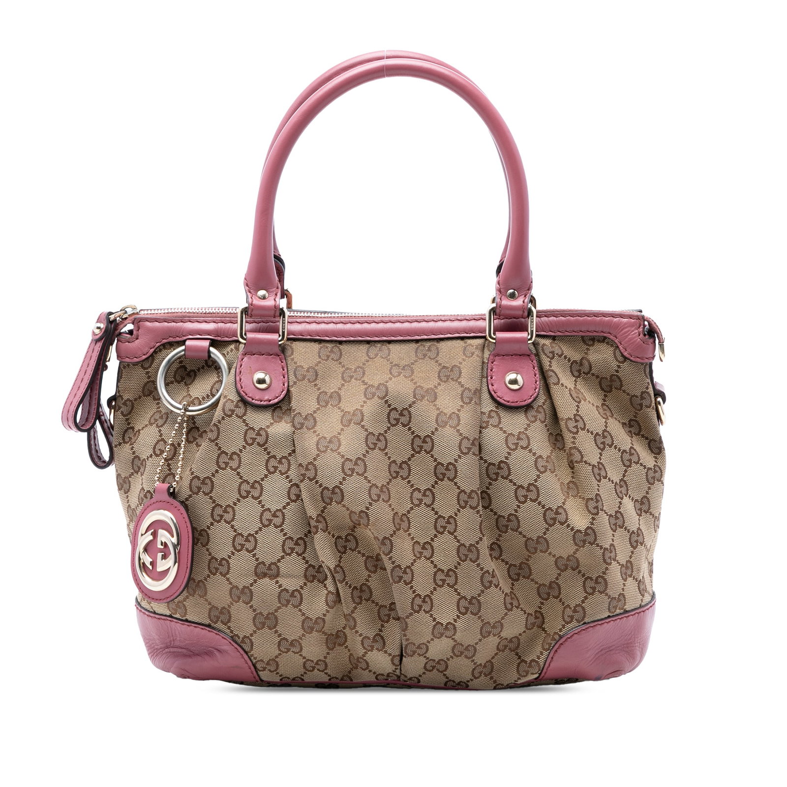 Gucci Sukey beige canvas satchel leather trim (1 of 7)