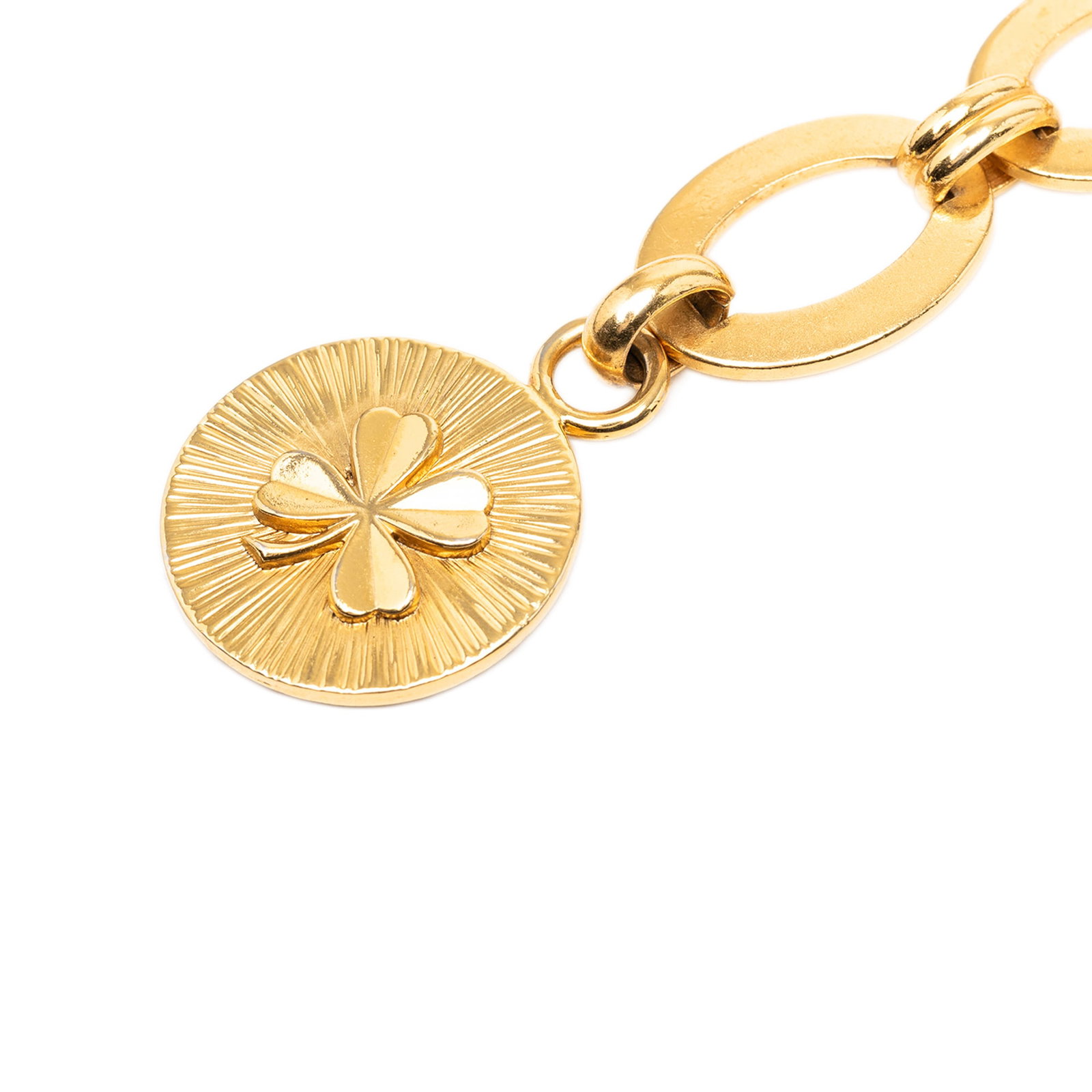 Chanel gold tone metal chain belt with clover medallion (1 of 4)