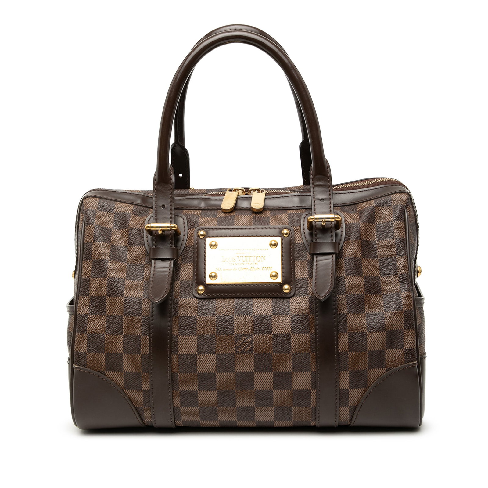 Louis Vuitton Berkeley Damier Ebene Brown Tote Bag: Louis Vuitton Berkeley Damier Ebene Brown Tote Bag The Louis Vuitton Damier Ebene Berkeley bag features the signature Damier Ebene canvas with leather trim, rolled leather handles, a top zip closure, 