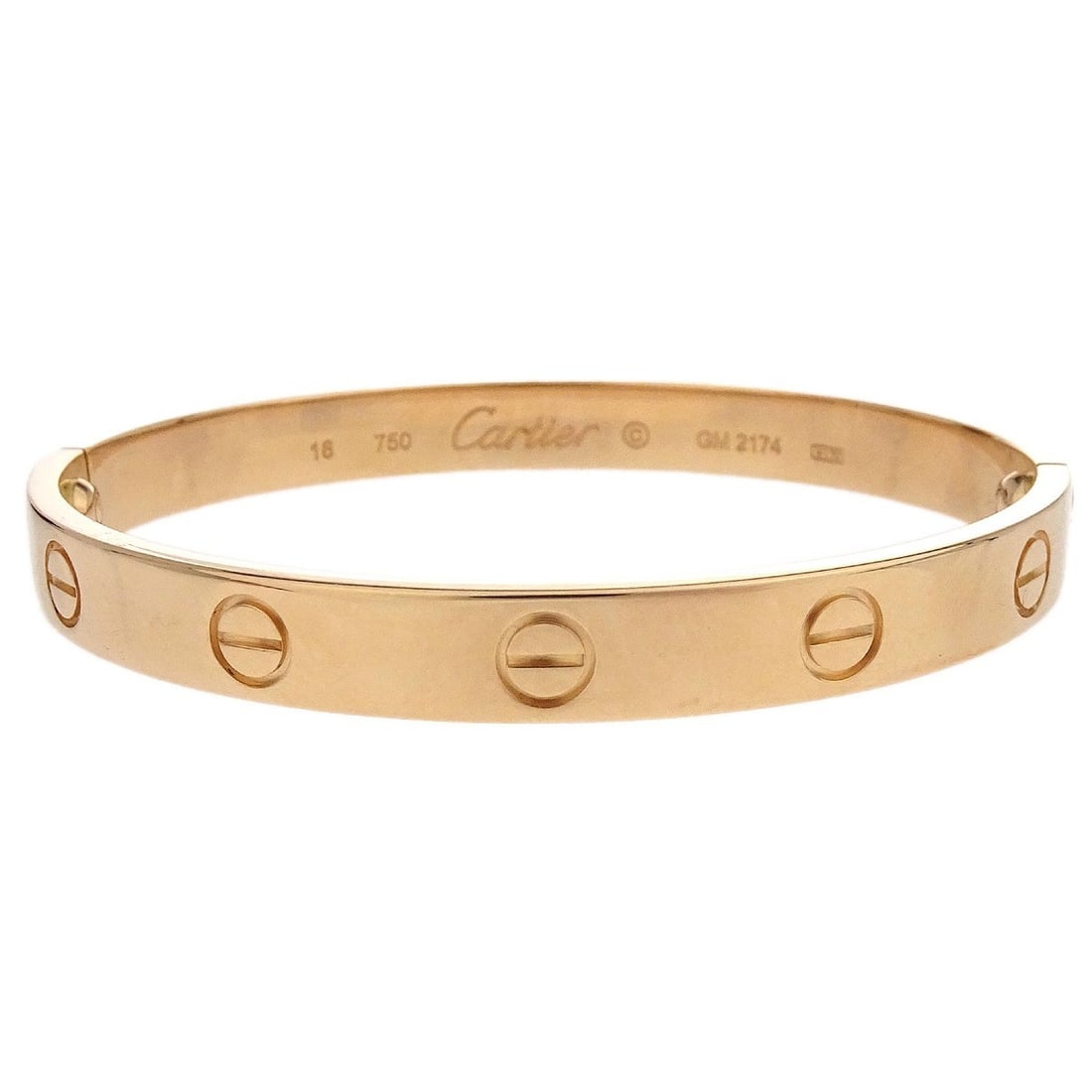 Rose Gold Cartier Love Bangle Bracelet Size 16 Au750 Jewelry: Rose Gold Cartier Love Bangle Bracelet Size 16 Au750 Jewelry This Cartier Love bracelet is crafted from 750 rose gold and features a bangle style. The bracelet does not include any gemstones and is pr