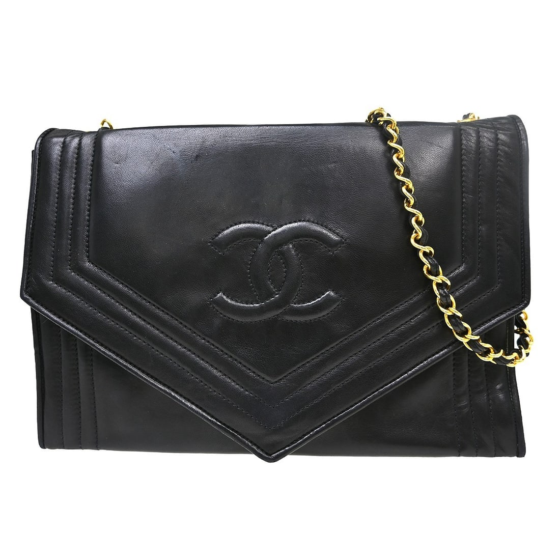 CHANEL Black Lambskin Medium Shoulder Strap Bag: CHANEL Black Lambskin Medium Shoulder Strap Bag This Chanel black lambskin shoulder bag features a medium-sized silhouette with an 11-inch width, 8-inch height, and 3-inch depth. Crafted from high-qua