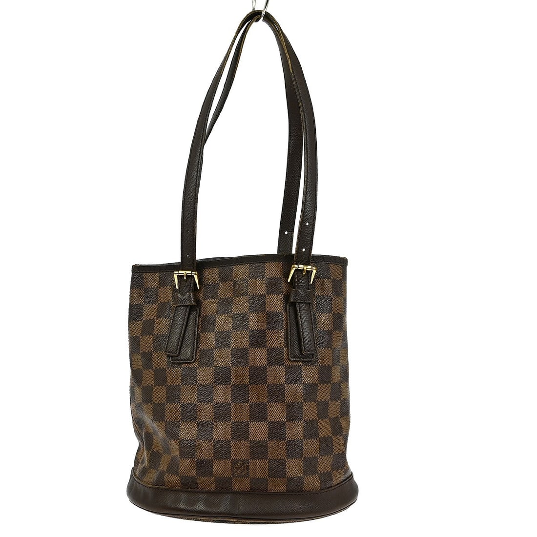 Louis Vuitton Damier Ebene Marais tote bag with adjustable strap: Louis Vuitton Damier Ebene Marais tote bag with adjustable strap This Louis Vuitton Marais tote bag features the classic Damier Ebene canvas with brown leather trim and double handles. The medium-size