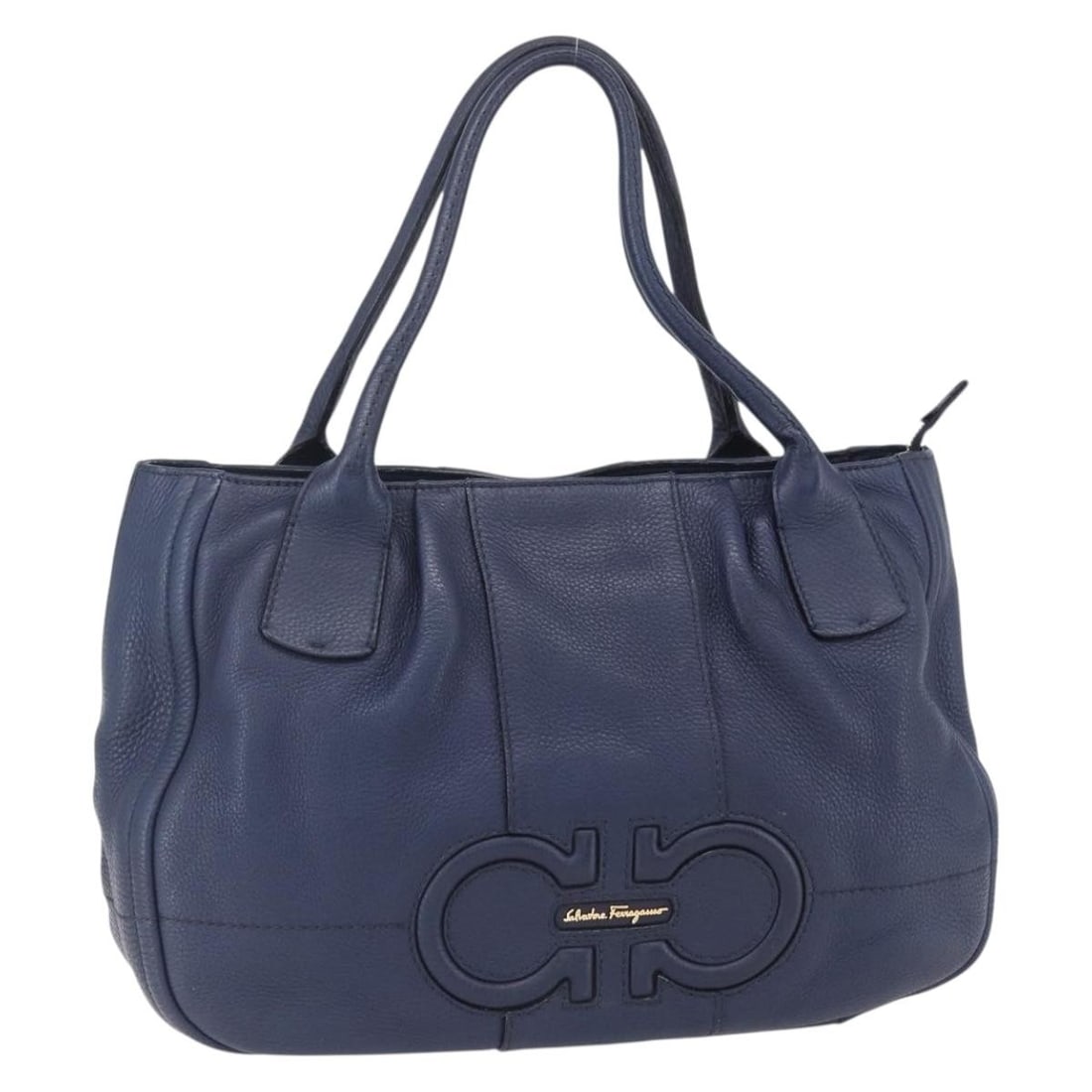 Salvatore Ferragamo Gancini Blue Gold Leather Tote Bag Italy Auth BA8421 (1 of 18)