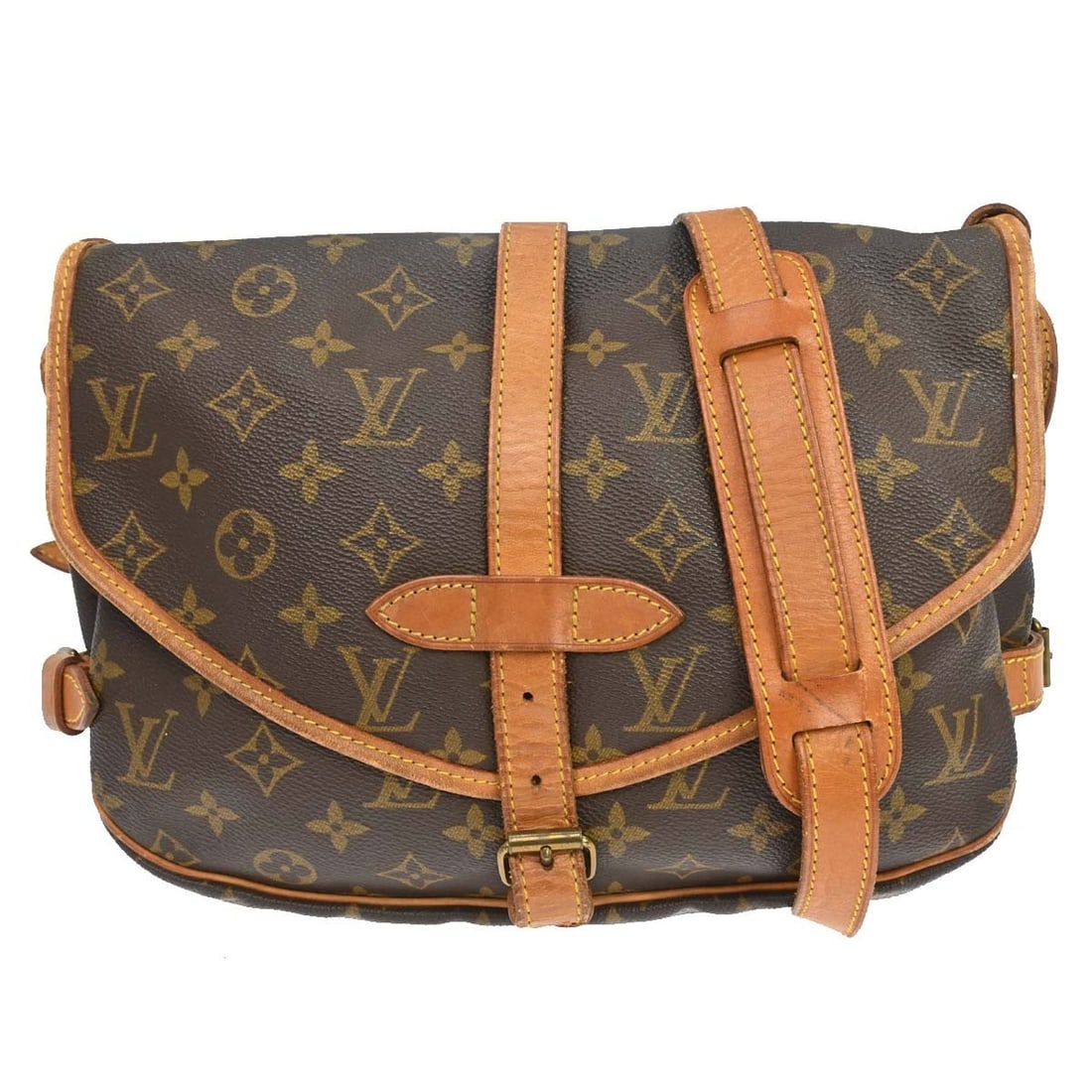 Louis Vuitton Saumur 30 Monogram Canvas Shoulder Bag: Louis Vuitton Saumur 30 Monogram Canvas Shoulder Bag This Louis Vuitton Saumur 30 messenger bag features the iconic monogram canvas with brown leather accents and gold-tone hardware. Designed in a med