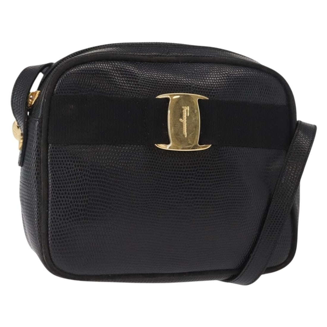 Black Leather Vala Shoulder Bag by Salvatore Ferragamo Italy Gold Tone (1 of 18)