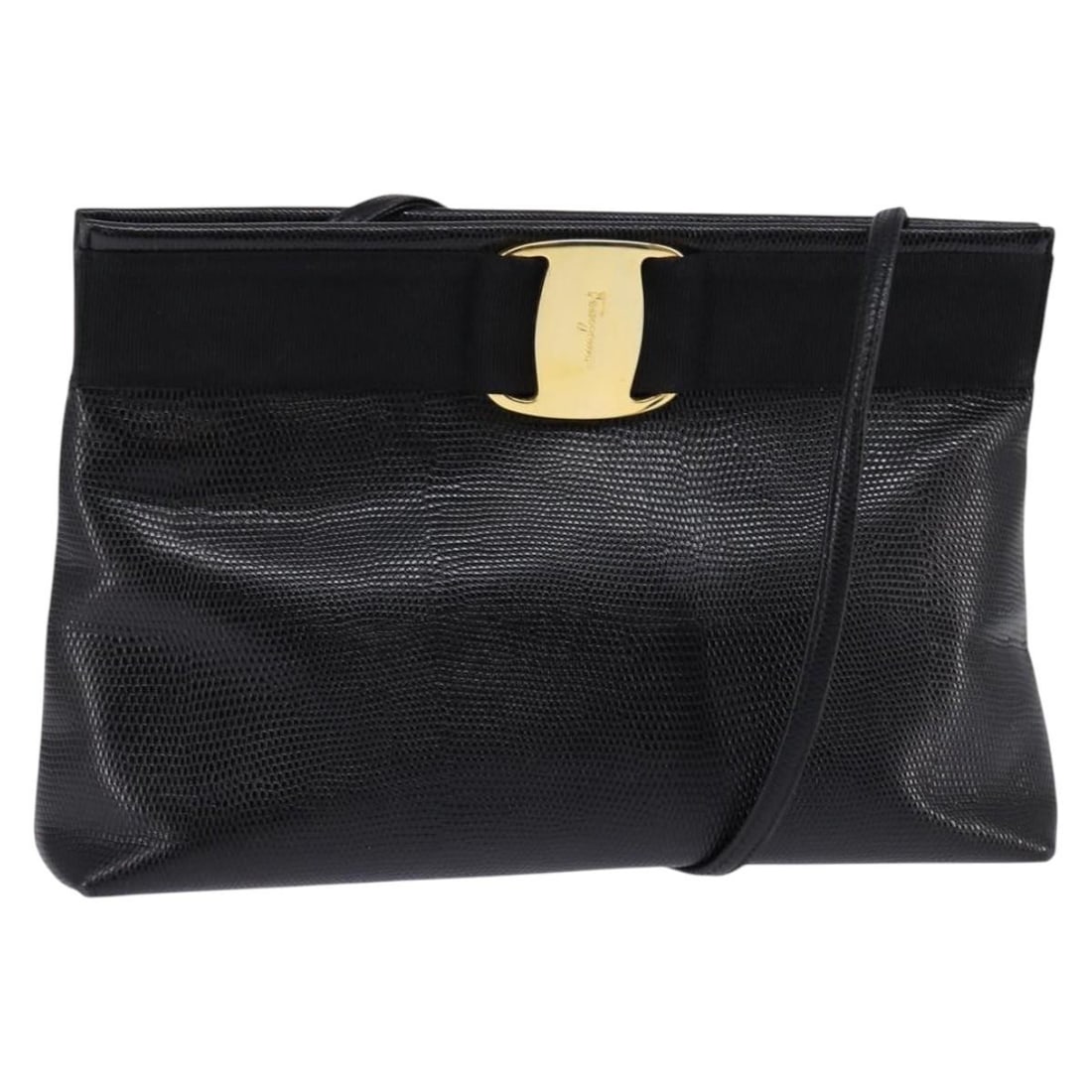 Salvatore Ferragamo Vala Shoulder Bag Leather Black Gold Italy Auth 148245 (1 of 18)