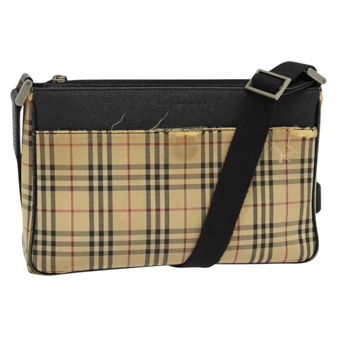 Burberry Nova Check Canvas Shoulder Bag Beige Silver Authentic (1 of 18)