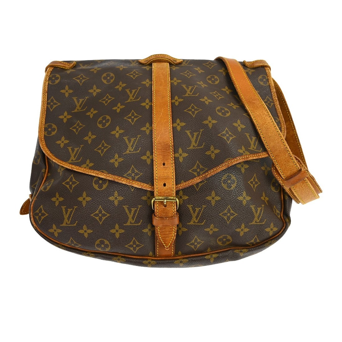 Louis Vuitton Saumur 35 Monogram Canvas Crossbody Bag: Louis Vuitton Saumur 35 Monogram Canvas Crossbody Bag This is a vintage Louis Vuitton Saumur 35 shoulder bag featuring the iconic monogram canvas leather exterior. The bag is medium-sized with a buckl