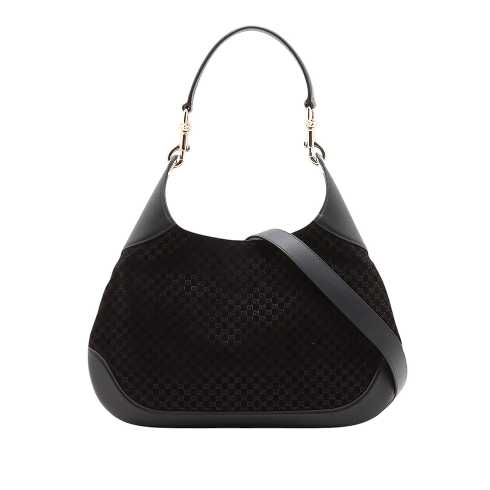 Gucci Medium Micro GG Suede B Hobo Bag Black Leather Trim: Gucci Medium Micro GG Suede B Hobo Bag Black Leather Trim This Gucci Medium Micro GG Suede B Hobo features an embossed suede body with calf leather trim, a flat leather strap, and a detachable long sh