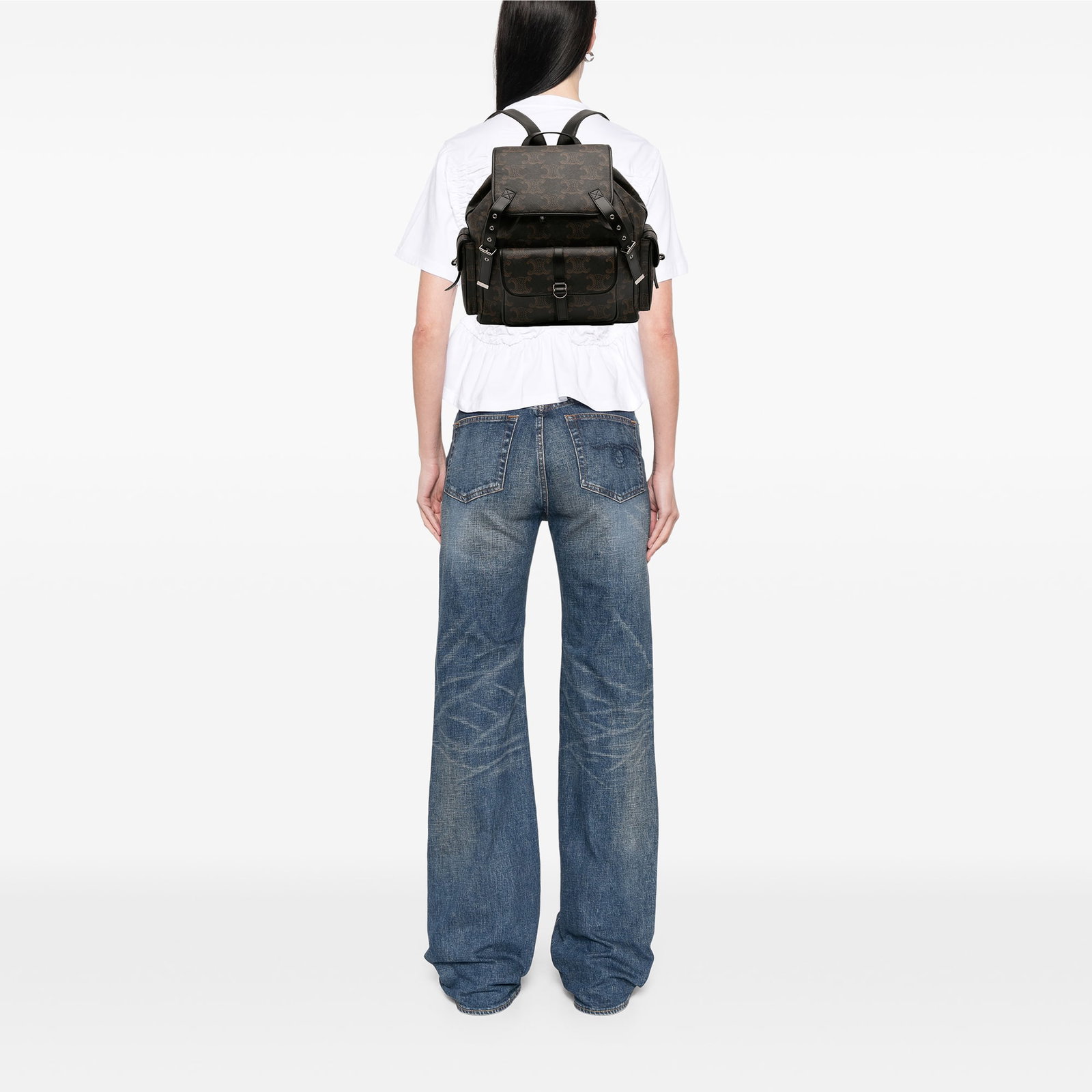 Celine Triomphe Medium Brown Coated Canvas Backpack with Drawstring Closure - 11