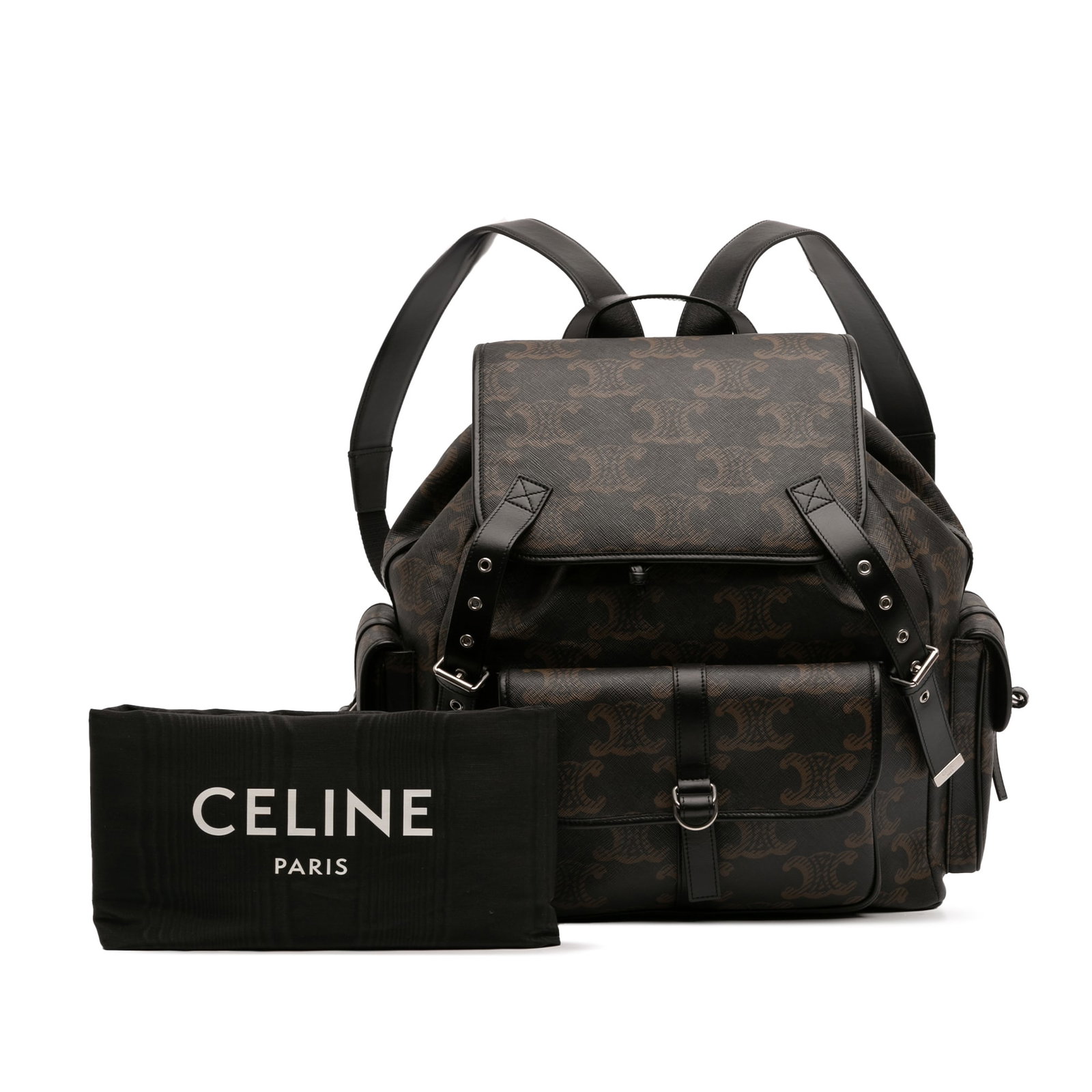Celine Triomphe Medium Brown Coated Canvas Backpack with Drawstring Closure - 12