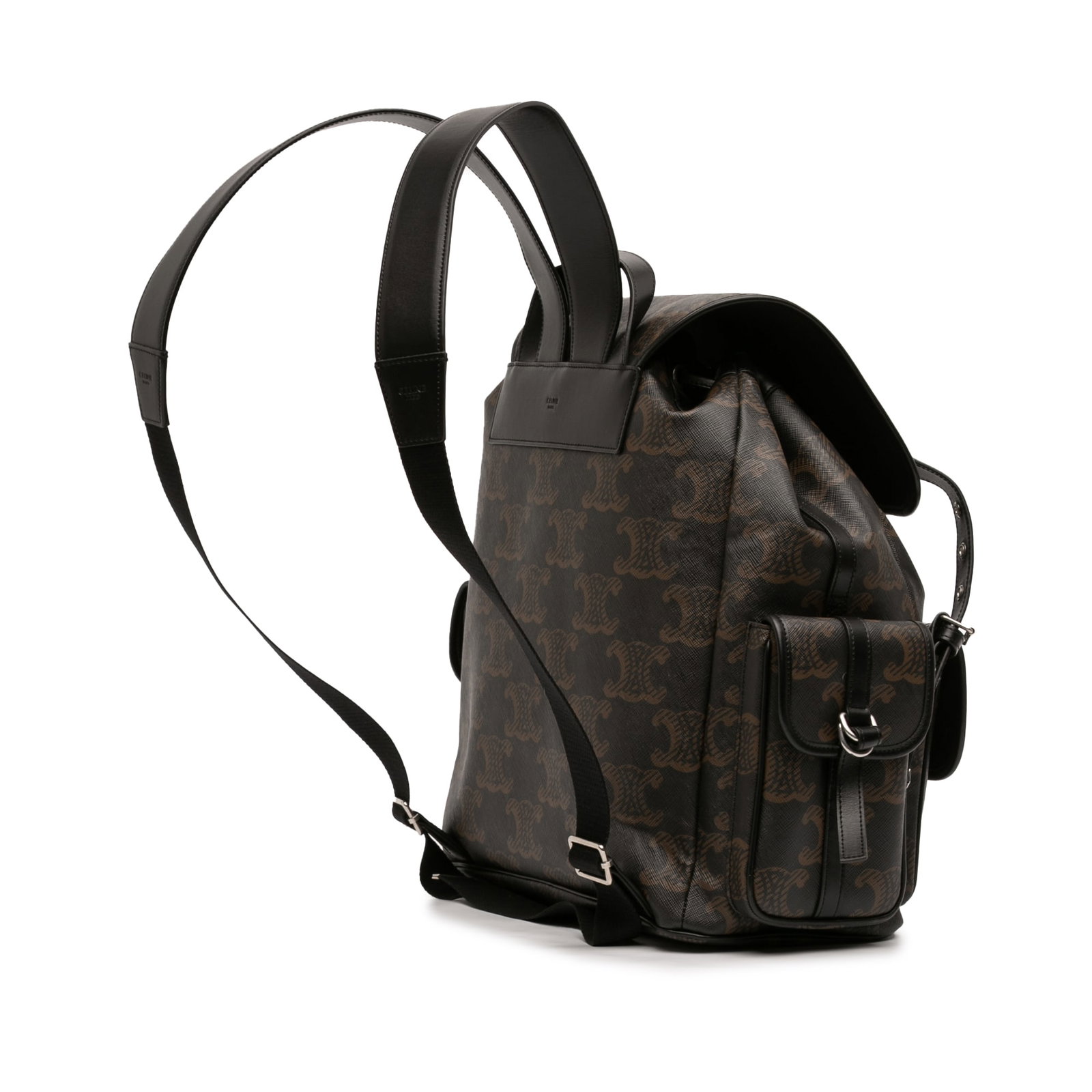 Celine Triomphe Medium Brown Coated Canvas Backpack with Drawstring Closure - 2