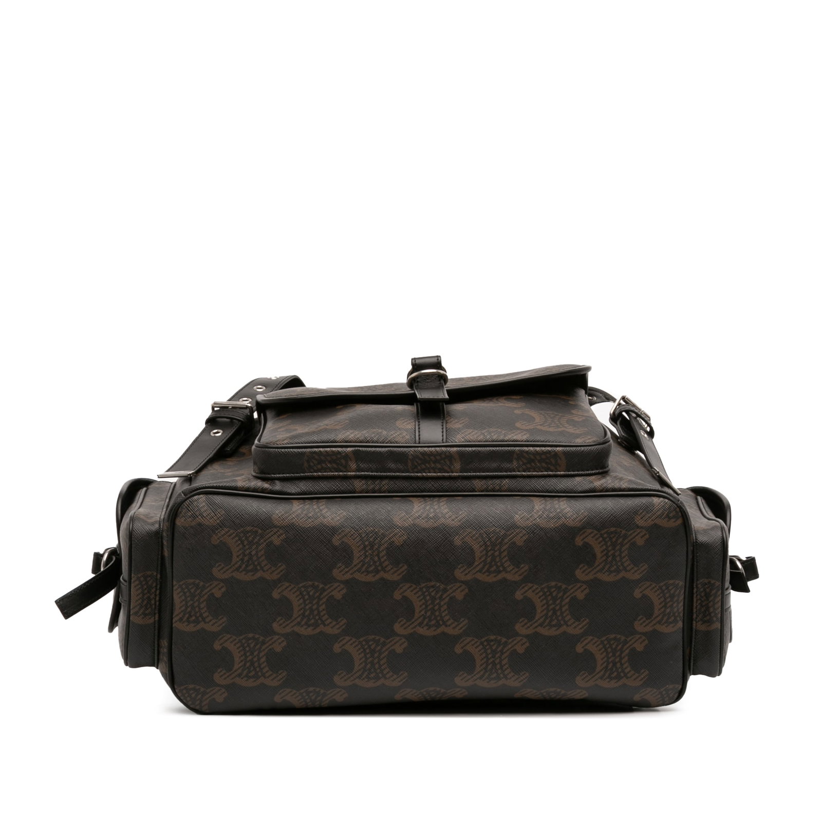 Celine Triomphe Medium Brown Coated Canvas Backpack with Drawstring Closure - 3