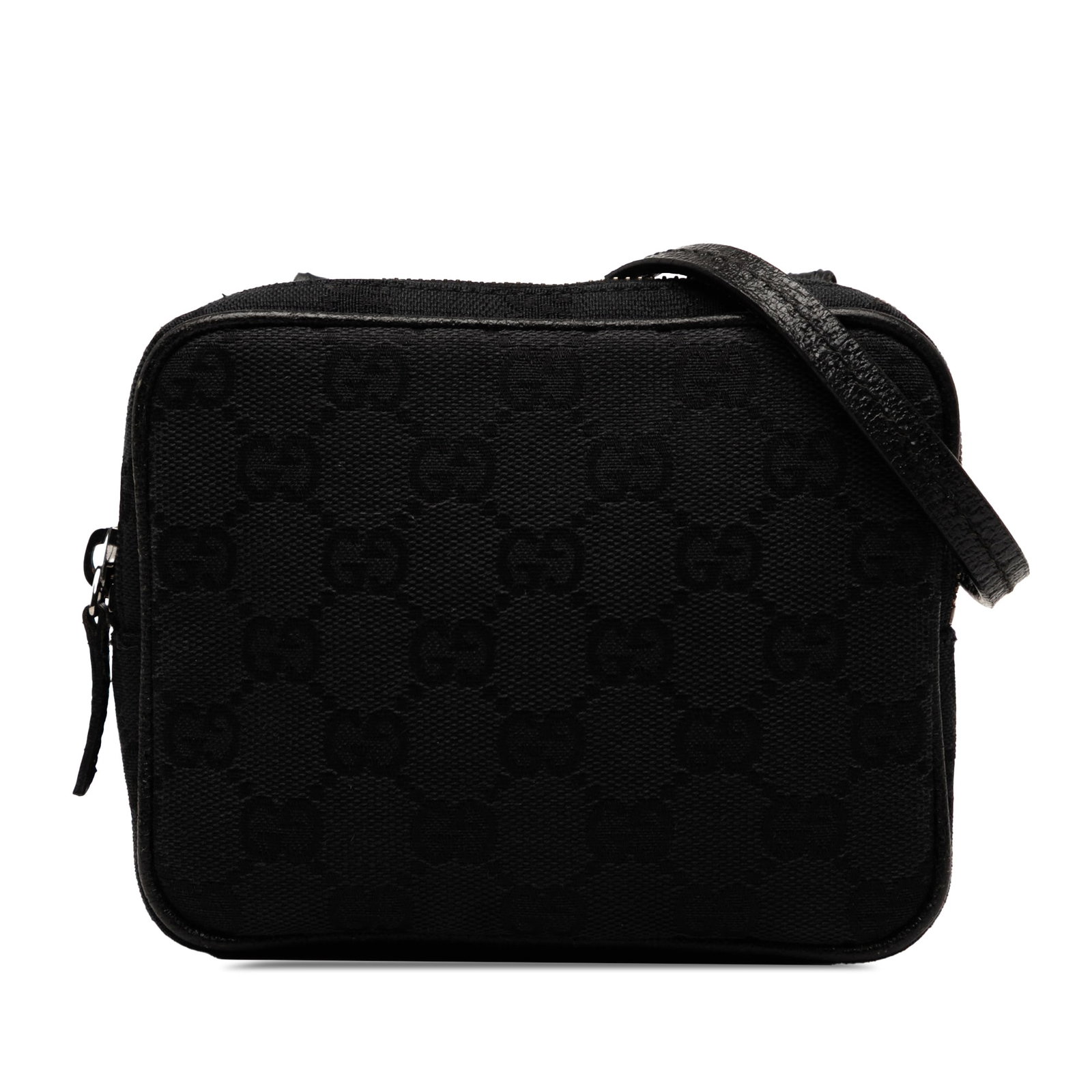 Gucci GG Canvas Crossbody Bag Black Leather Trim Italy (1 of 7)