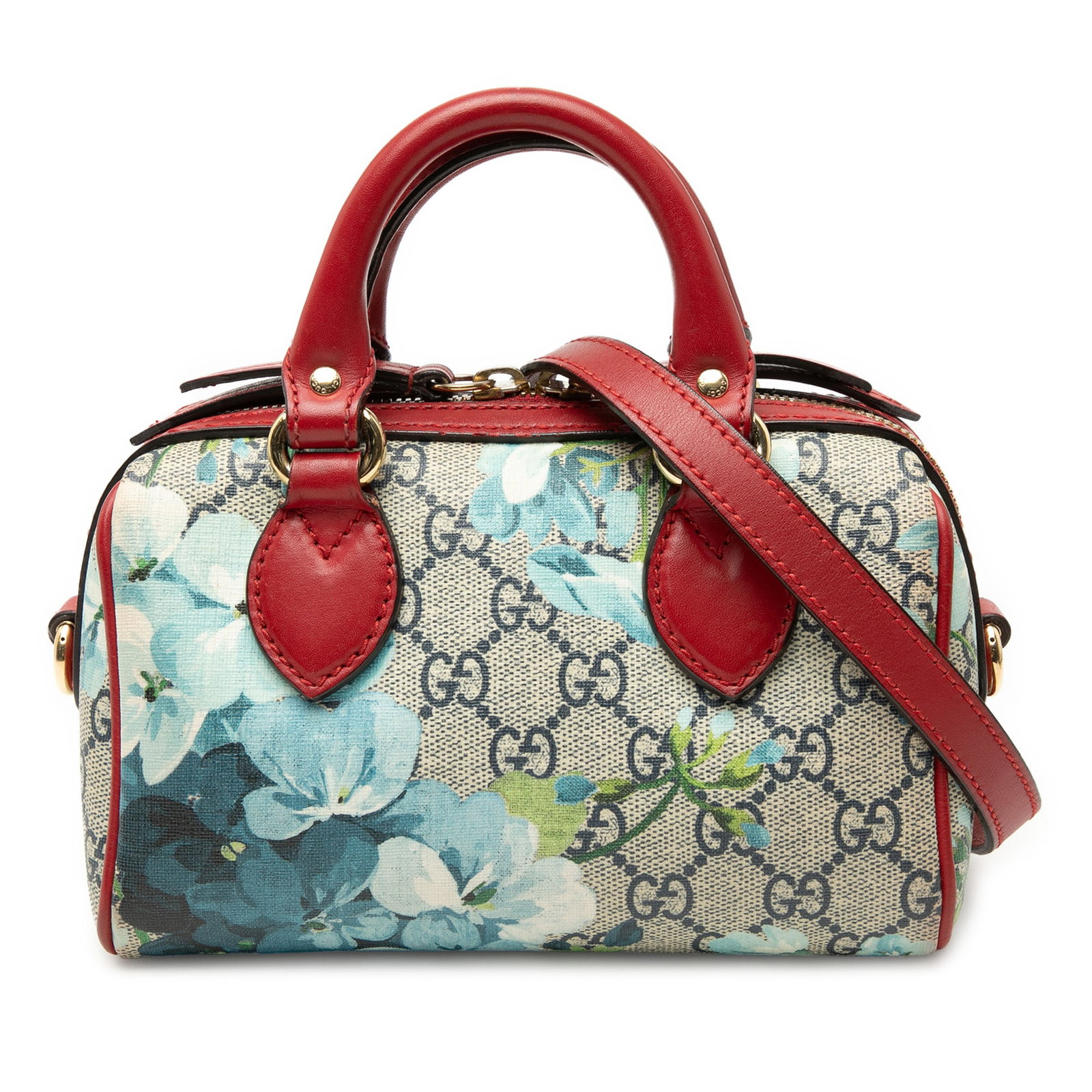 Gucci Blooms Mini GG Supreme Boston Bag: Gucci Blooms Mini GG Supreme Boston Bag This Gucci Mini GG Supreme Blooms Boston Bag features a printed coated canvas exterior with rolled leather handles and a detachable flat leather strap. It inclu