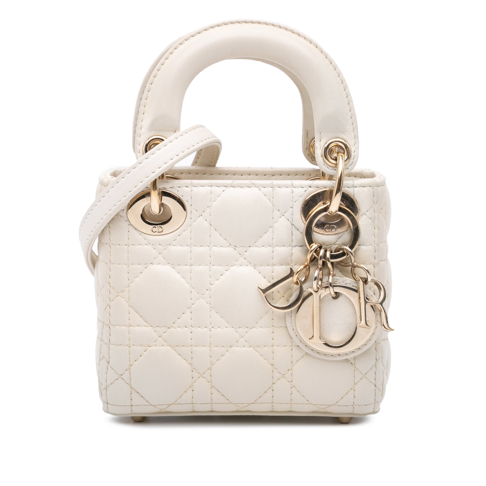 Dior Micro Lambskin Cannage Lady Dior White Handbag with Detachable Strap (1 of 11)