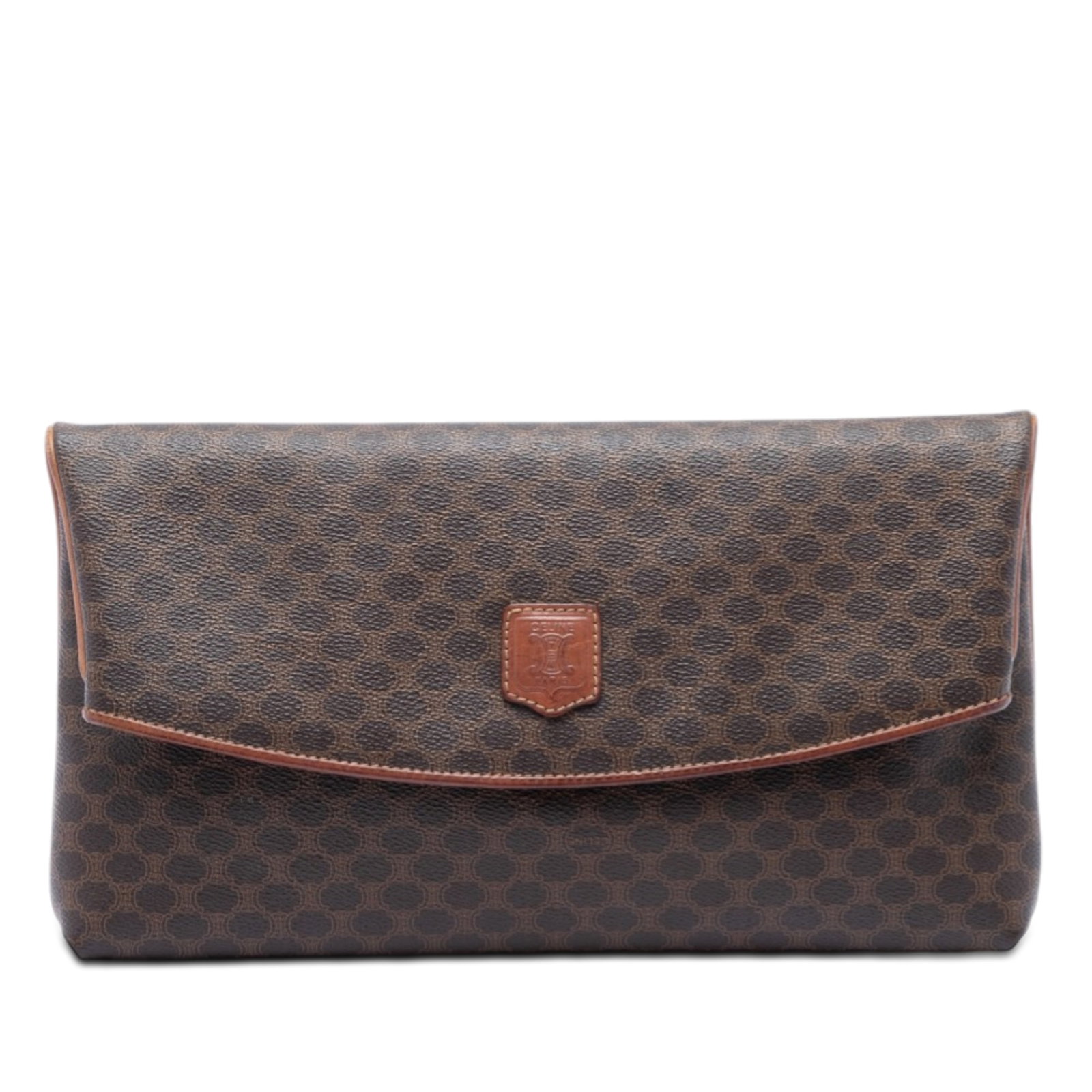 Celine brown coated canvas foldover clutch with leather trim (1 of 7)