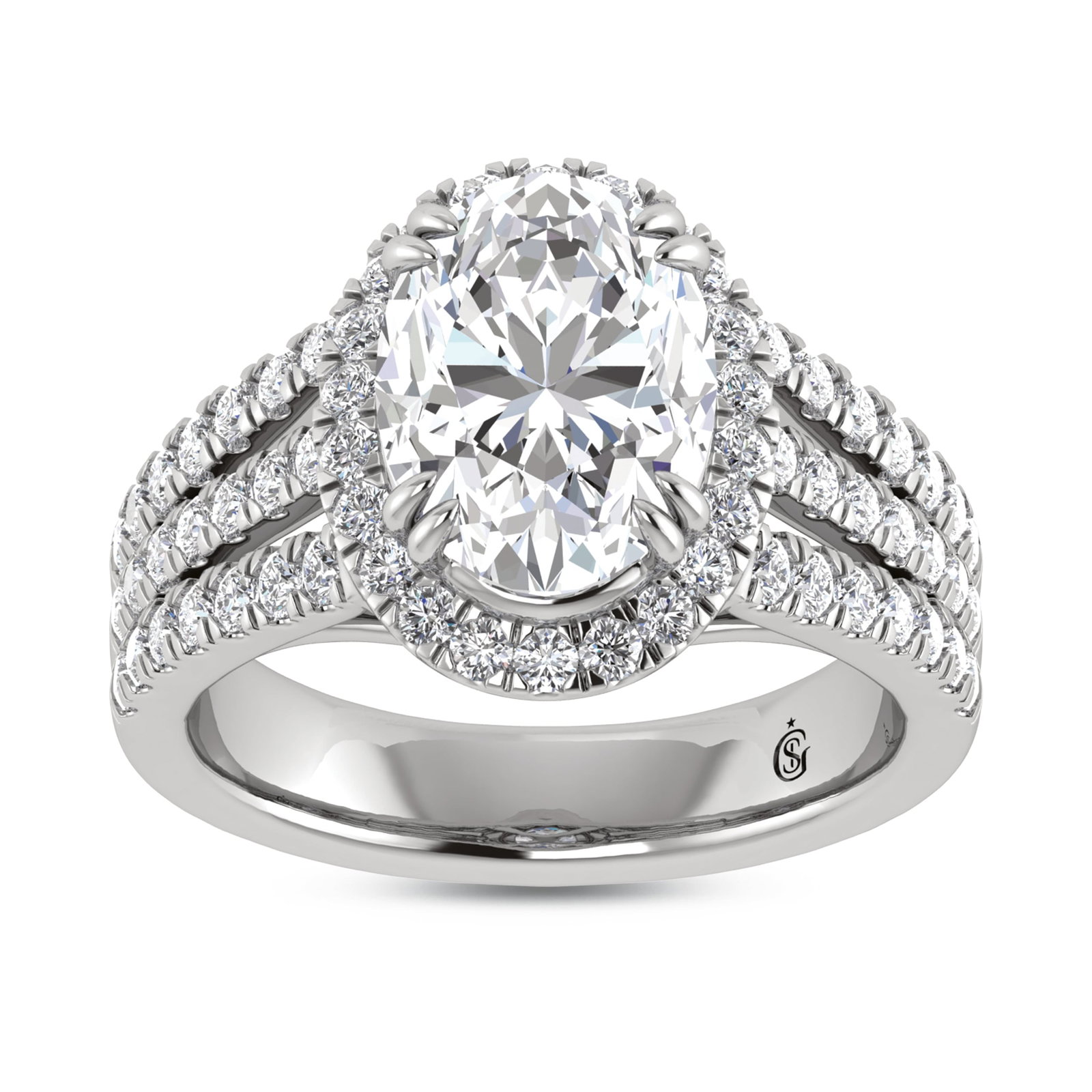 14K White Gold Labgrown Diamond 3 7/8 Ct.Tw. Oval Shape Engagement Ring: 14K White Gold Labgrown Diamond 3 7/8 Ct.Tw. Oval Shape Engagement Ring 14k White Gold Stone Color: D-f Stone Clarity: Vs Each ring is presented in standard size 6.5. Complimentary resizing is
