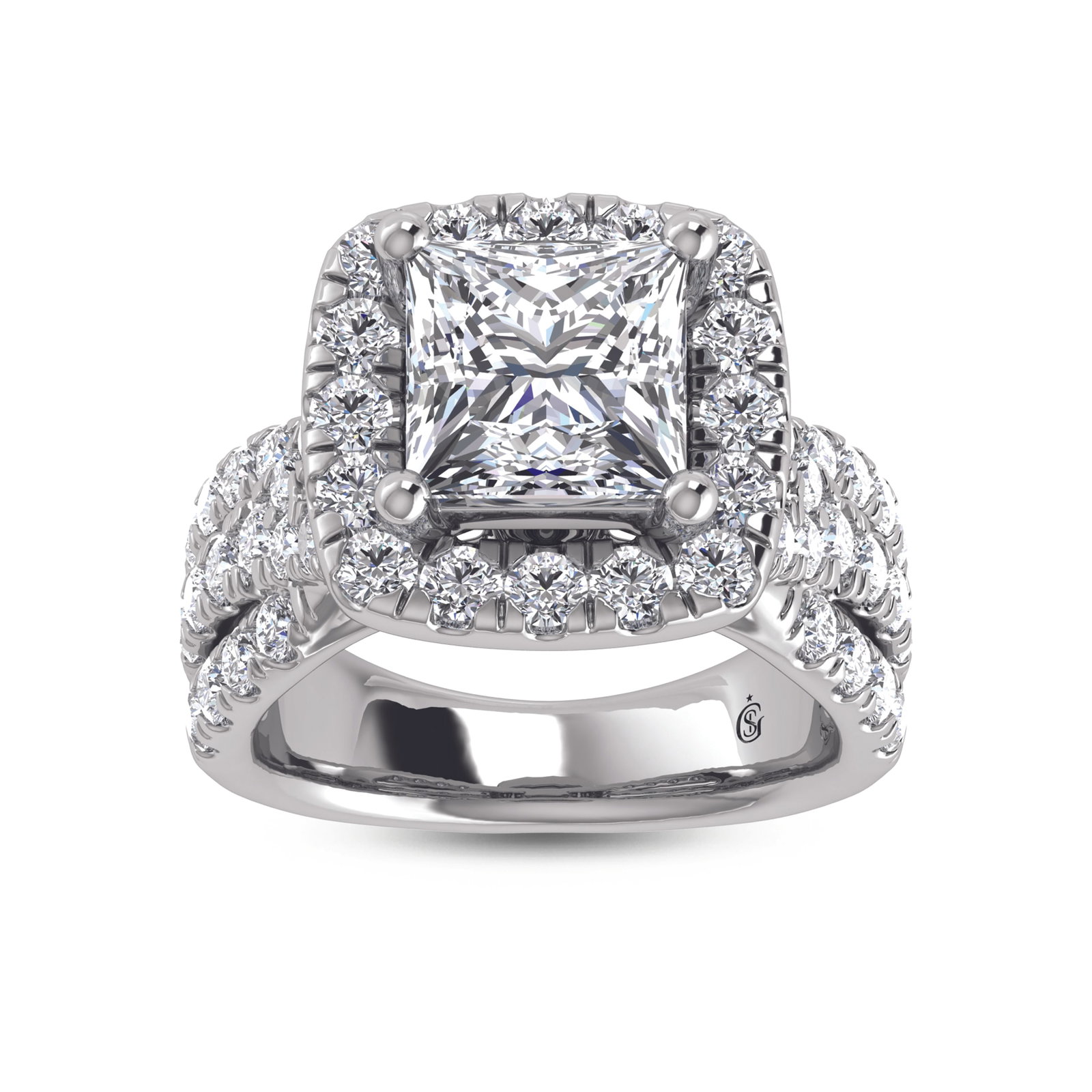 14K White Gold Lab Grown Diamond 3 1/4 Ct.Tw. Princess Shape Engagement Ring (IGI Certified Center (1 of 4)