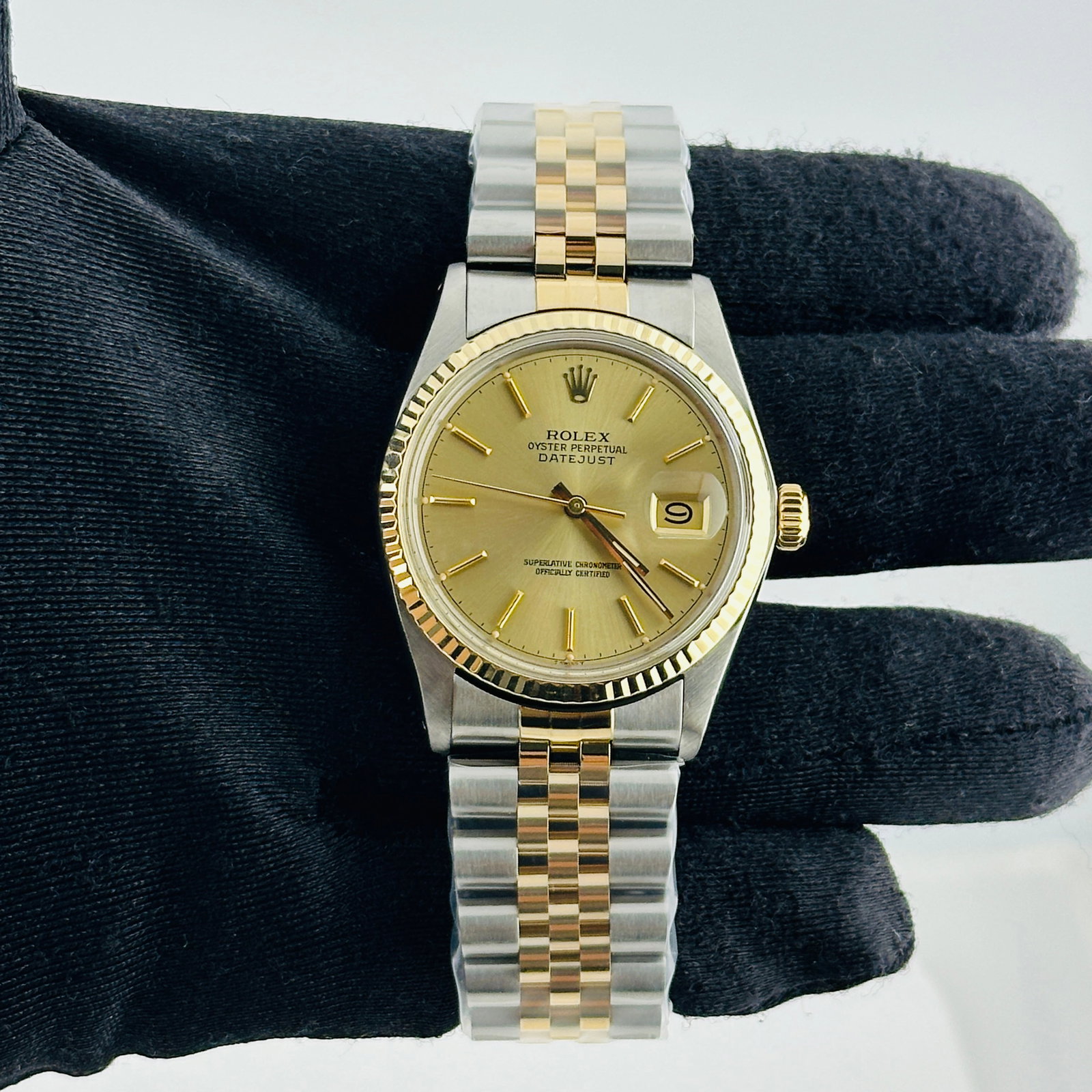 Rolex Datejust 16013 Champagne Stick Dial Aftermarket Jubilee Bracelet (1 of 4)