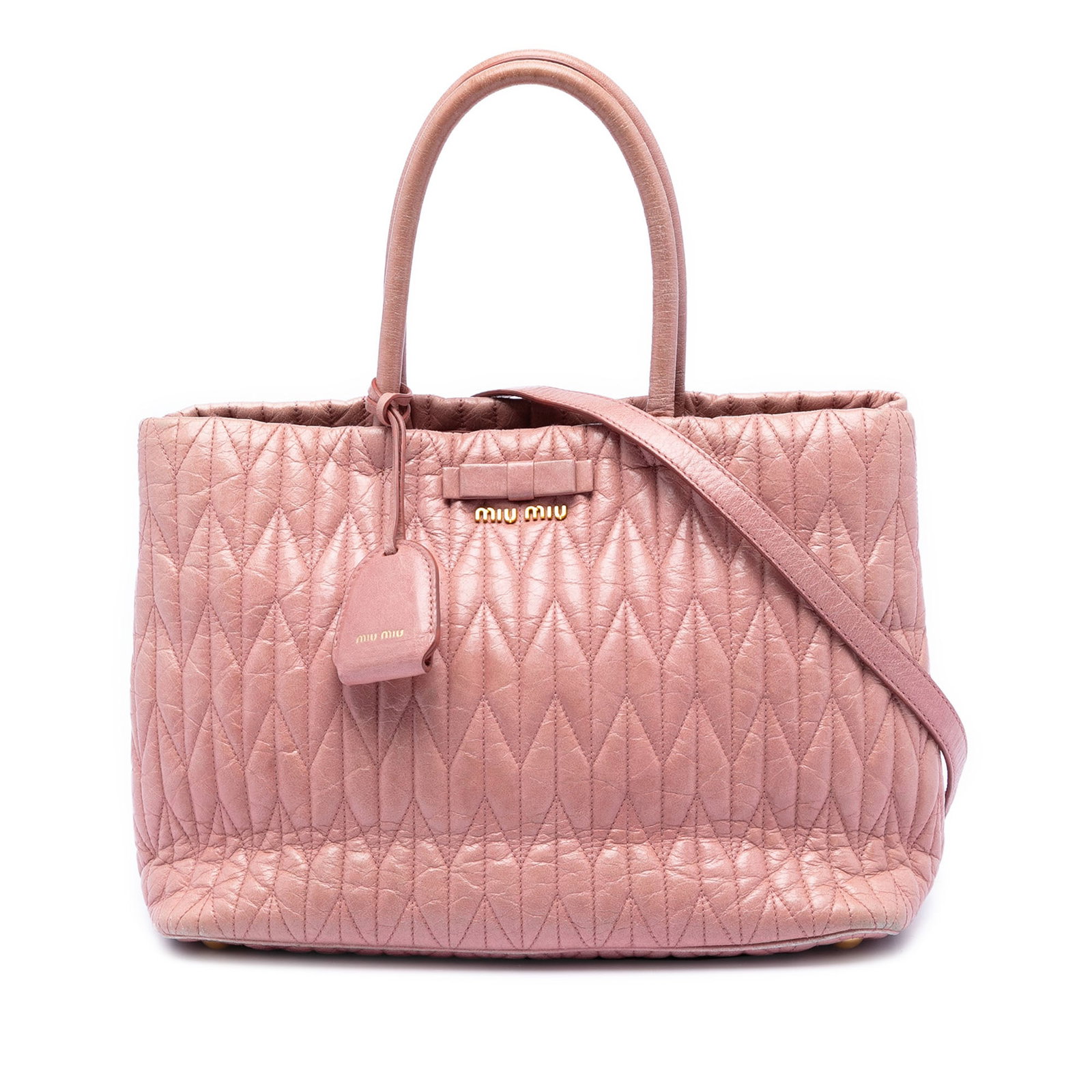 Miu Miu pink quilted leather tote bag Vitello Shine Trapu (1 of 7)