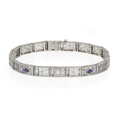 Art Deco Platinum 14k White Gold Diamond Gate Link Bracelet (1 of 6)