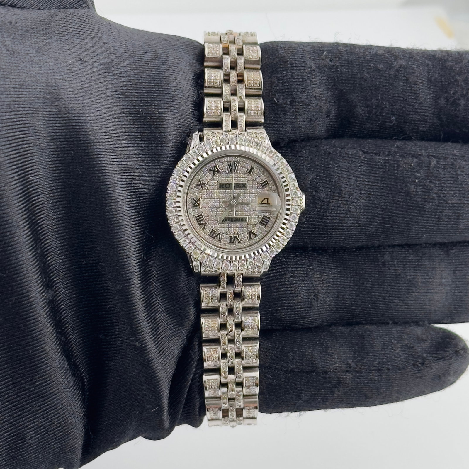 Rolex Ladies Datejust 6524 Aftermarket Iced Roman Dial Jubilee Bracelet (1 of 3)