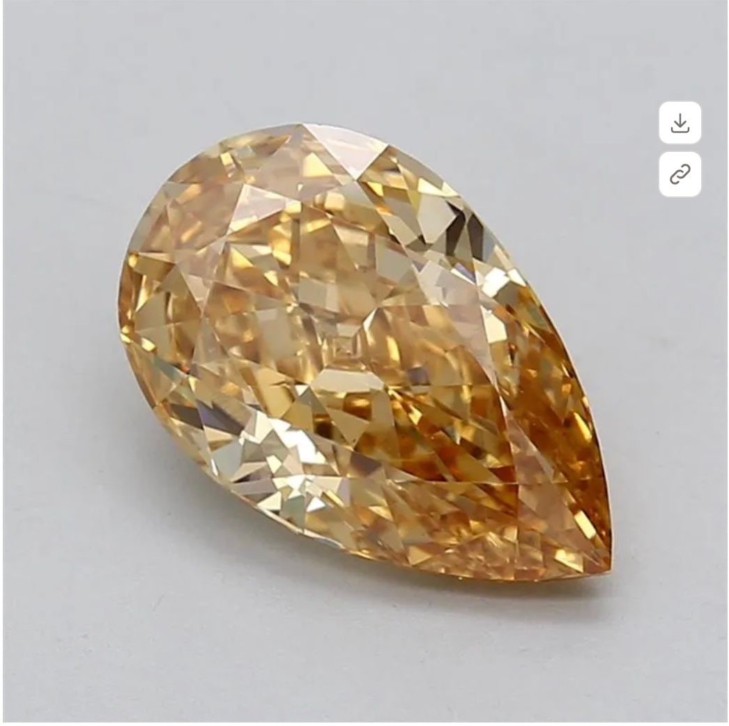 Loose Diamond - PEAR 3.03ct Fancy Intense Orangey Yellow VS1: Loose Diamond - PEAR 3.03ct Fancy Intense Orangey Yellow VS1 Source: This is a real non-mined Diamond that has been grown in a lab Shape: PEAR Carats: 3.03 Color: Fancy Intense Orangey Yellow