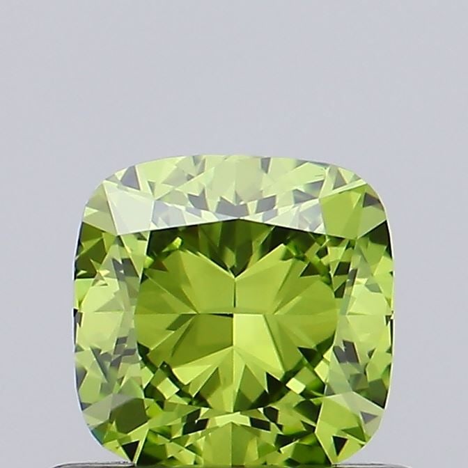 Loose Diamond - CUSHION BRILLIANT 0.56ct Fancy Vivid Green VVS2: Loose Diamond - CUSHION BRILLIANT 0.56ct Fancy Vivid Green VVS2 Source: This is a real non-mined Diamond that has been grown in a lab Shape: CUSHION BRILLIANT Carats: 0.56 Color: Fancy Vivid Green Cer