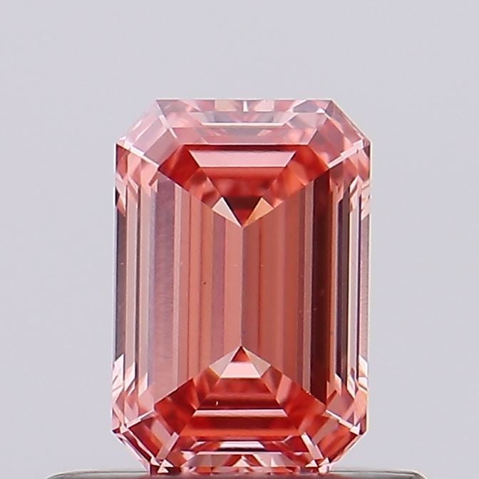 Loose Diamond - EMERALD 0.56ct Fancy Vivid Orangey Pink VS1: Loose Diamond - EMERALD 0.56ct Fancy Vivid Orangey Pink VS1 Source: This is a real non-mined Diamond that has been grown in a lab Shape: EMERALD Carats: 0.56 Color: Fancy Vivid Orangey Pink