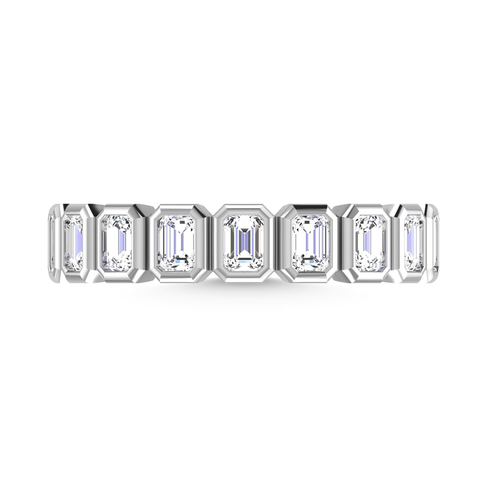 14K White Gold Lab Grown Diamond 1 3/4 Ct.Tw. Emerald Shape Half Way Eternity Bezel Band: 14K White Gold Lab Grown Diamond 1 3/4 Ct.Tw. Emerald Shape Half Way Eternity Bezel Band Embrace sophistication with this 14K White Gold Halfway Eternity Bezel Band, featuring 1 3/4 Ct.Tw. of radiant 
