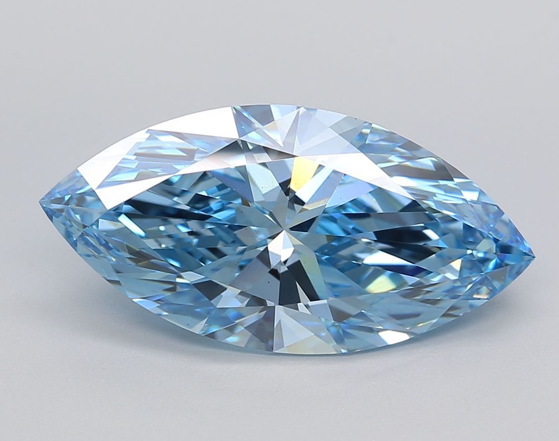 Loose Diamond - MARQUISE 5.25ct Fancy Vivid Blue VS1: Loose Diamond - MARQUISE 5.25ct Fancy Vivid Blue VS1 Source: This is a real non-mined Diamond that has been grown in a lab Shape: MARQUISE Carats: 5.25 Color: Fancy Vivid Blue Certification: IGI Video