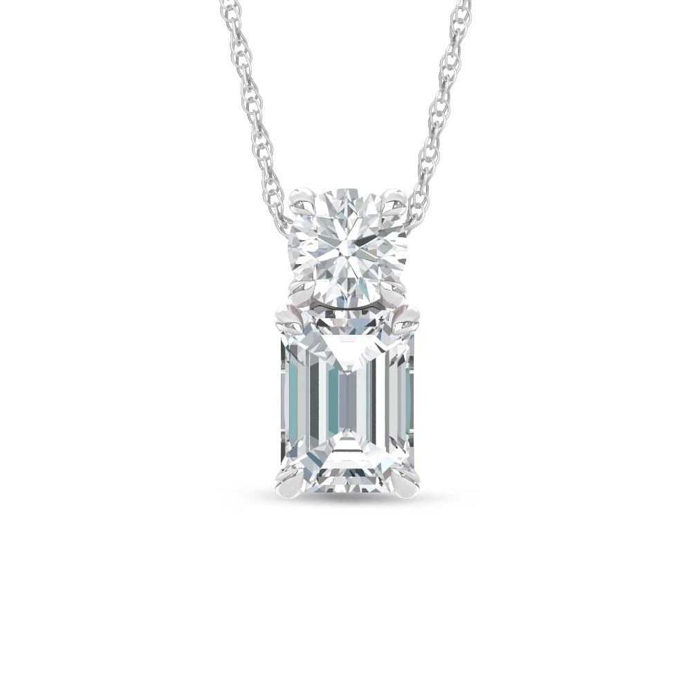 14K White Gold Lab Grown Diamond 1 Ct.Tw. Round and Emerald Fashion Pendant (1 of 4)