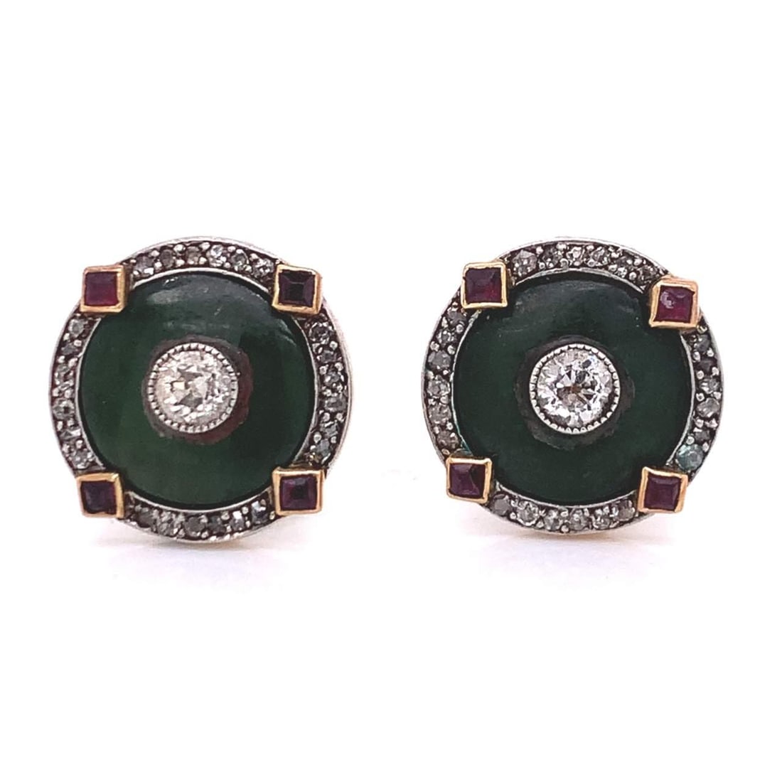 Exquisite Antique 18k Gold Platinum Earrings with Diamonds and Rubies: Exquisite Antique 18k Gold Platinum Earrings with Diamonds and Rubies These exquisite antique earrings feature a luxurious combination of 18k gold and platinum, offering a timeless elegance. They are 