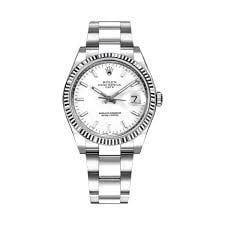 Mens Rolex 115234 Oyster Perpetual Date Watch White Dial Fluted Bezel 2009 with Card (1 of 5)