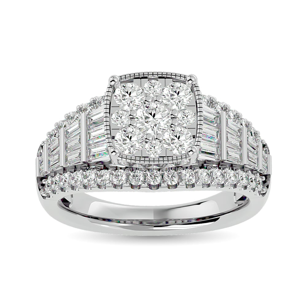 Diamond Engagement Ring 1 1/2 Ct.tw in 10K White Gold: Diamond Engagement Ring 1 1/2 Ct.tw in 10K White Gold 10k White Gold Stone Color: Gh Stone Clarity: I1 Each ring is presented in standard size 6.5. Complimentary resizing is available between sizes
