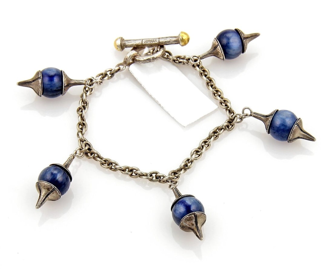 Gurhan Gatsby 5 Kyanite Charm Sterling Silver Toggle Bracelet: Gurhan Gatsby 5 Kyanite Charm Sterling Silver Toggle Bracelet This authentic Gurhan Gatsby charm toggle bracelet is crafted from sterling silver with 24k yellow gold accents. The bracelet features a s