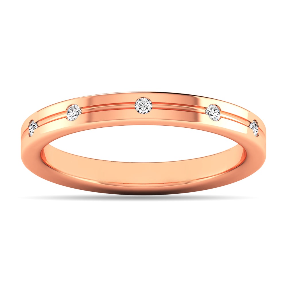 Diamond 1/20 Ct.tw Rount Cut Band in 14K Rose Gold: Diamond 1/20 Ct.tw Rount Cut Band in 14K Rose Gold 14k Rose Gold Stone Color: G-h Stone Clarity: I1 Each ring is presented in standard size 6.5. Complimentary resizing is available between sizes 510