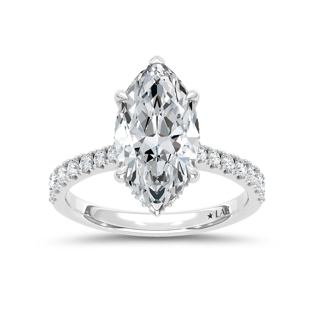 14K White Gold Lab Grown Diamond 3 3/8 Ct.Tw. Marquise Shape Hidden Halo Engagement Ring (1 of 4)