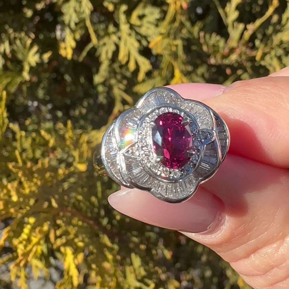 GIA Certified Platinum Ring With No Heat 1.37ct Oval Ruby and Baguette Diamonds (1 of 17)