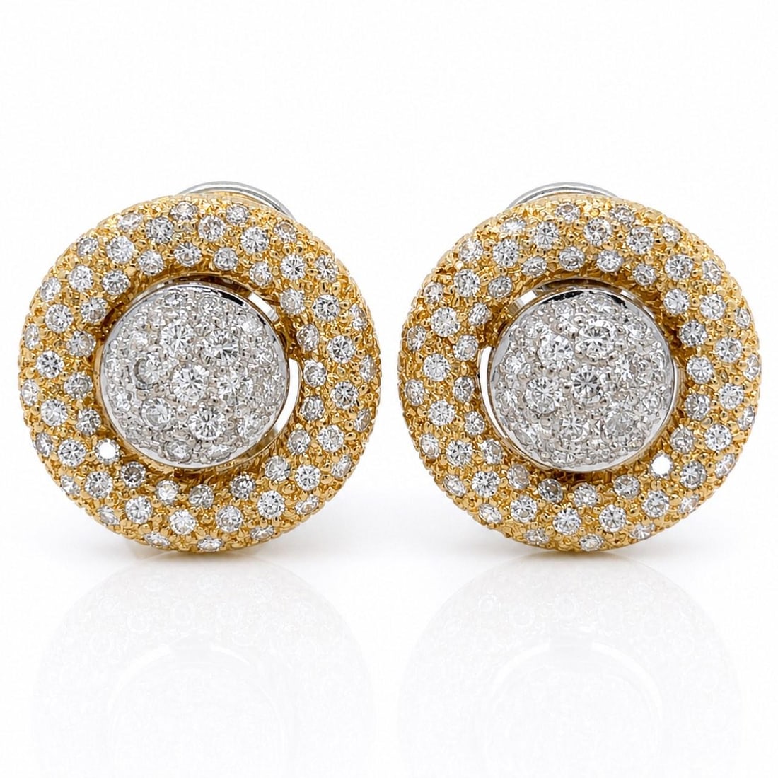 Diamond Hoop Earrings 18K Yellow White Gold 3.00 Ct: Diamond Hoop Earrings 18K Yellow White Gold 3.00 Ct These elegant earrings are crafted from 18K yellow and white gold and feature a total of approximately 3.00 carats of diamonds. The earrings are