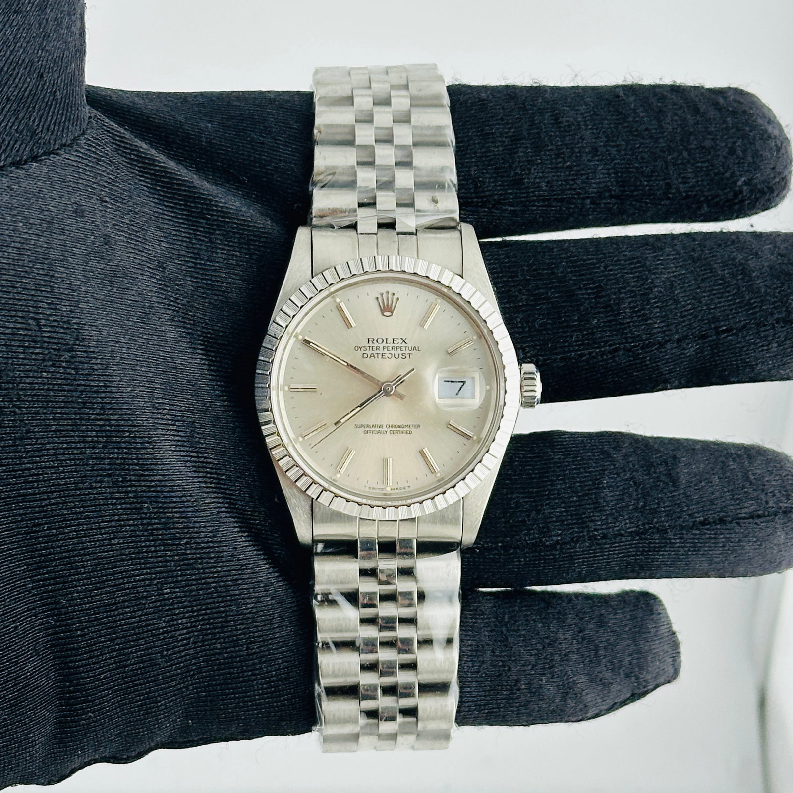 Rolex Datejust 16030 Silver Stick Dial aftermarket Jubilee Bracelet (1 of 4)