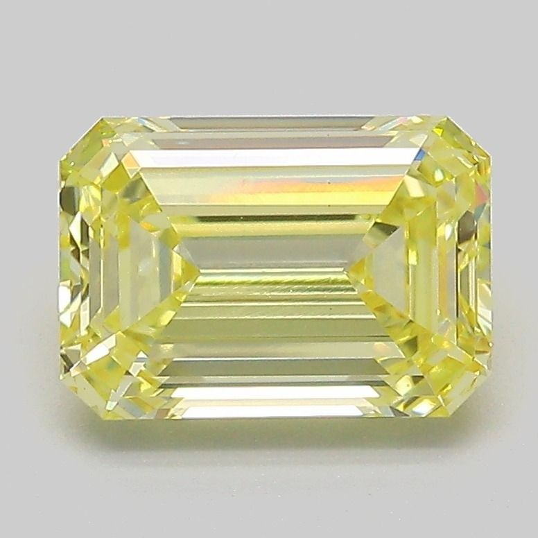 Loose Diamond - EMERALD 2.12ct Fancy Intense Yellow VS1: Loose Diamond - EMERALD 2.12ct Fancy Intense Yellow VS1 Source: This is a real non-mined Diamond that has been grown in a lab Shape: EMERALD Carats: 2.12 Color: Fancy Intense Yellow Certification: IGI